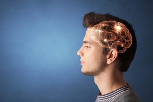a man's side profile with a brain diagram indicating what is wet brain