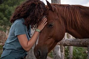 woman participates in an equine therapy program
