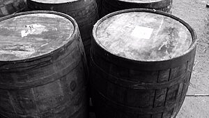 Barrels of alcohol that will later be consumed and pass through the human digestive system